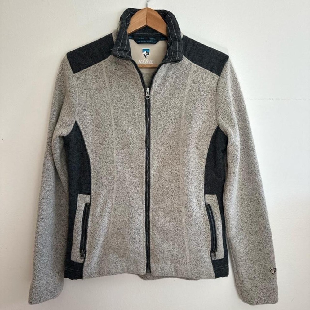 KUHL Alfpaca Fleece Jacket  Two Tone Colorblock Full Zip Gray Beige 
Medium